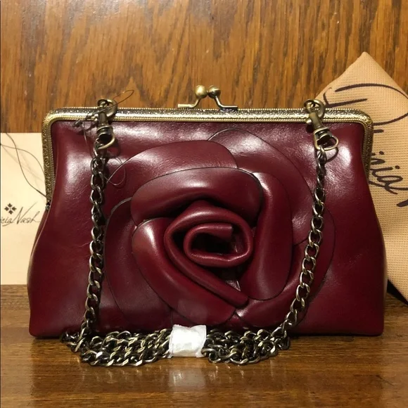NWT-Patricia Nash-SET-Borriana Rose Crossbody &Mirror Fob Bag Charm-Oxblood-$198 - Picture 2 of 16